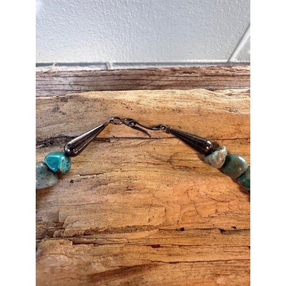 Vintage Turquoise Nugget Bead Necklace Sterling Silver Ends Hook Clasp Southwest - Picture 5 of 11
